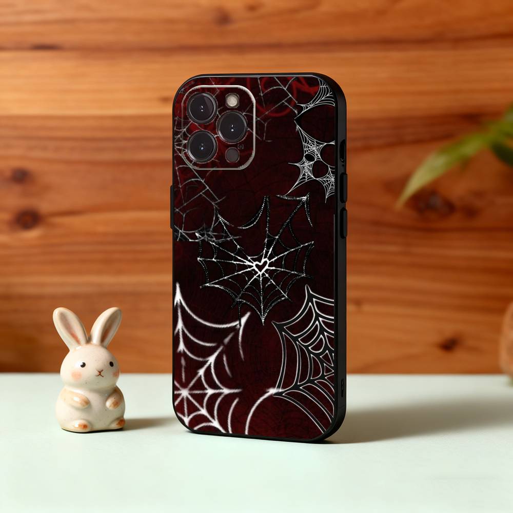 Крутой чехол для телефона с рисунком S-Паутина H-Сердце для iPhone17,16,15,14,13,12Plus,Pro Max,XS,5G Мягкий силикон Черный чехол