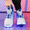 Двухколесные светящиеся туфли для мальчиков Кожаные светящиеся роликовые коньки с вращающимися кнопками Туфли для девочек Glitter Bright Light Shoe Tide
