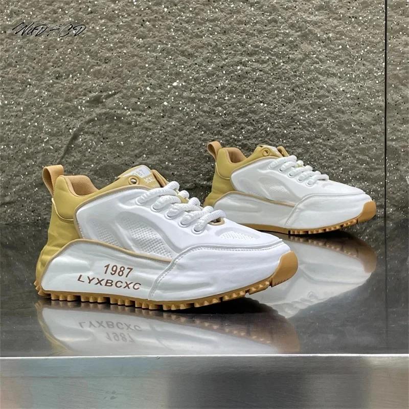 Мужские дизайнерские кроссовки Chunky Sneaker, модные повседневные туфли из натуральной воловьей кожи с увеличенной внутренней платформой