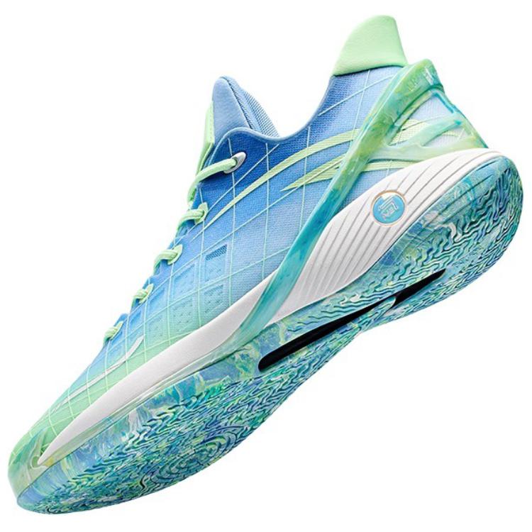 Anta Легкая серия удобных простых амортизирующих нескользящих низких баскетбольных кроссовок для мужчин сине-зеленого цвета 112421614-4