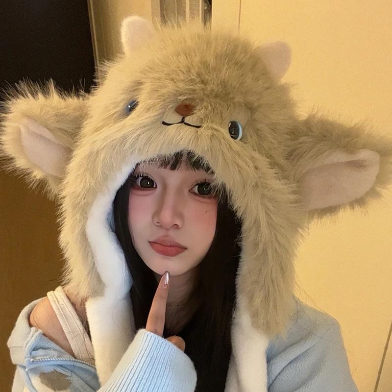 Winter cartoon small cashmere hat shows a small atmosphere Lei Feng hat keeps warm, pinches the ears and moves, cute and versatile