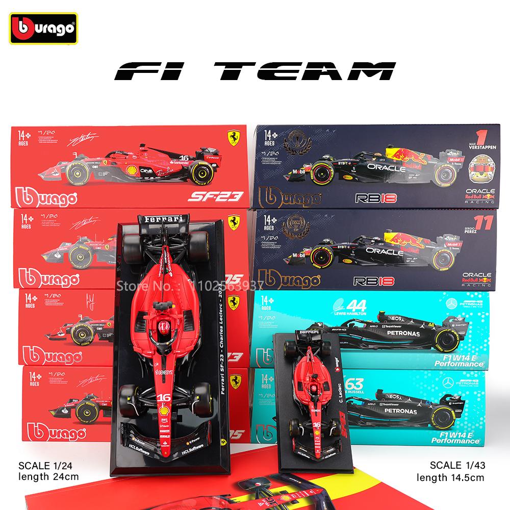 ABAJ1 Bburago 1:24 модели F1 разного стиля 2022~2025 Ferrari SF23 №16 Леклер №55 Сайнц Симуляция Модель автомобиля из сплава Изделия Декор