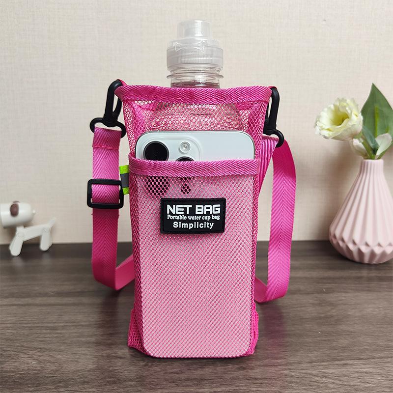 Portable Sport Water Bottle Cover Mesh Cup Sleeve Pouch With Strap Mobile Phone Bag Visible Bag Outdoor Camping Accessories