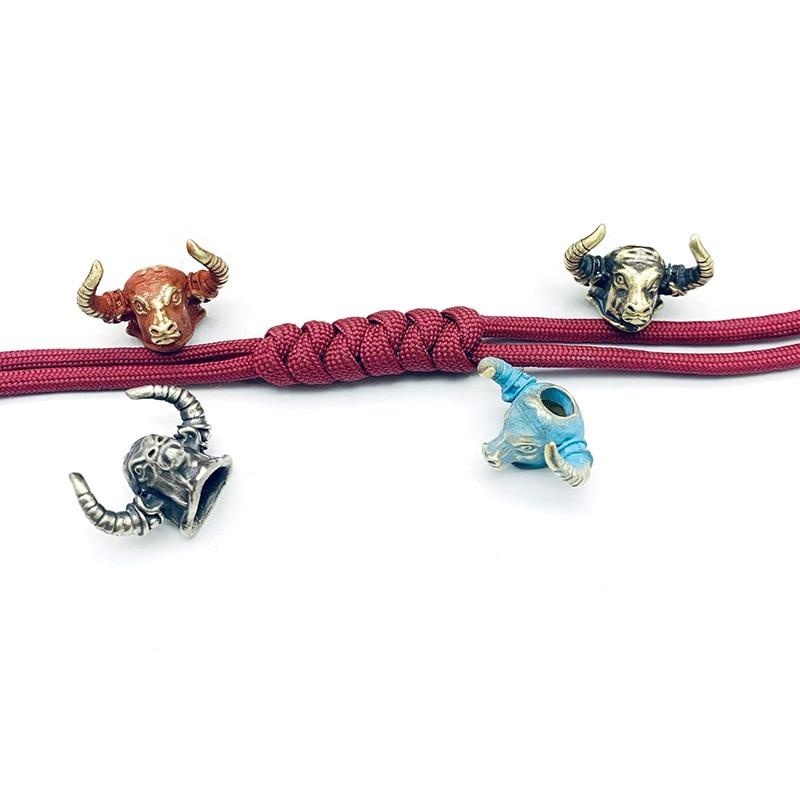 Латунный бычий рог, самурайский нож, бусины, кулон, EDC, уличный зонтик, веревка, брелок, ремешок, подвесные медные статуэтки, ювелирные изделия, DIY детали из паракорда