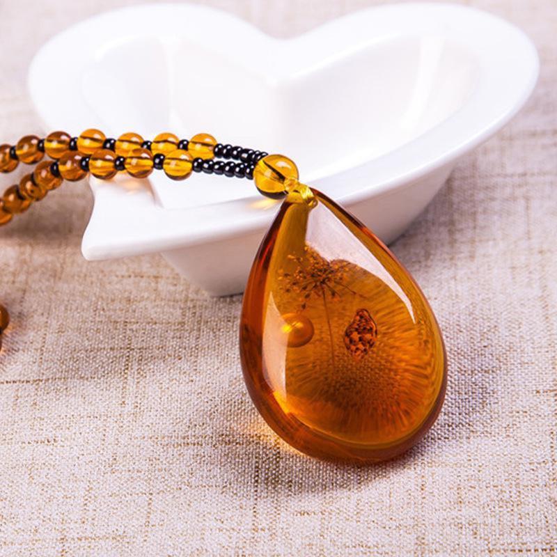 Amber Floation Brine Beeswax Beads Necklace Honey Wax Brazilian Amber Necklace Endant Handicraft National Style Pendant Ornaments