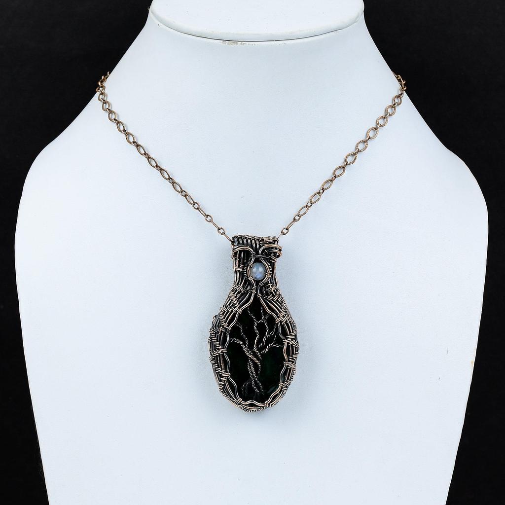 Tree Of Life Green Fire Labradorite Pendant Copper Wire Wrapped Pendant Rainbow Moonstone Pendant Handmade Gemstone Pendant Anniversary Gift