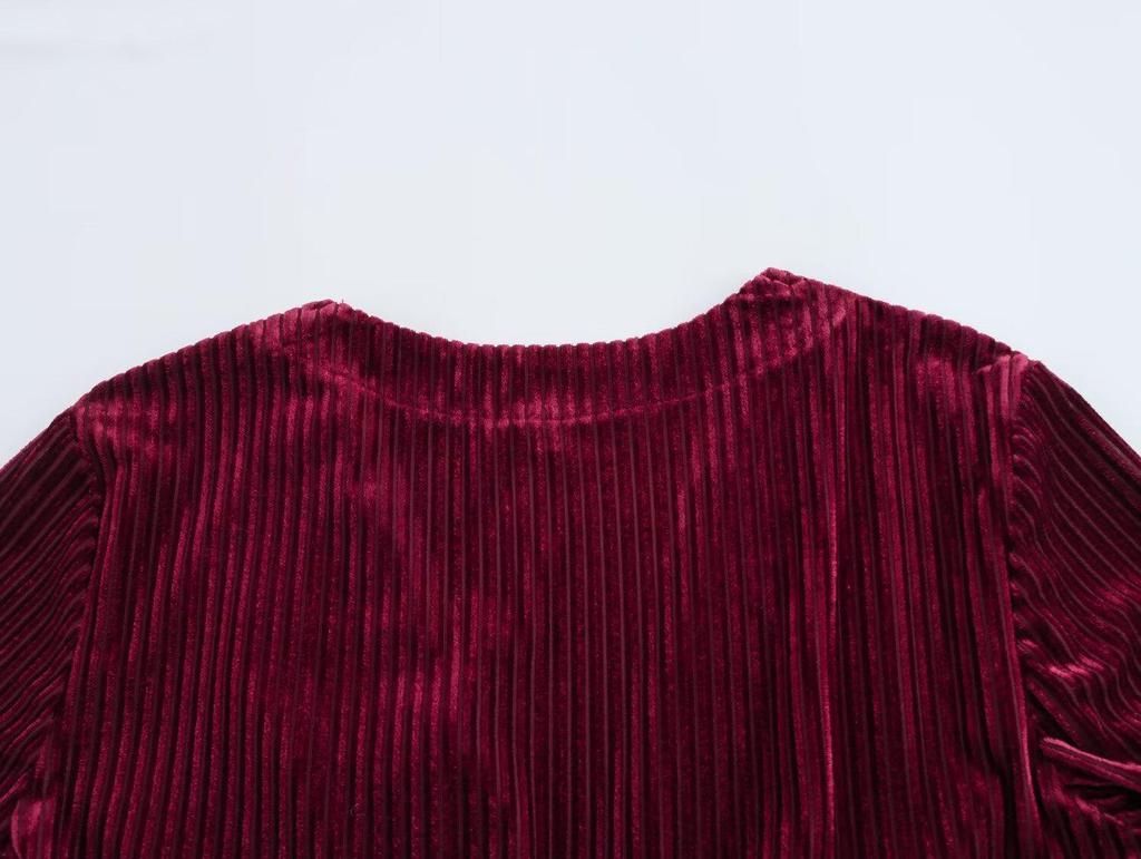 2025 Spring Women's European-American Velvet Knot Dress with Lining