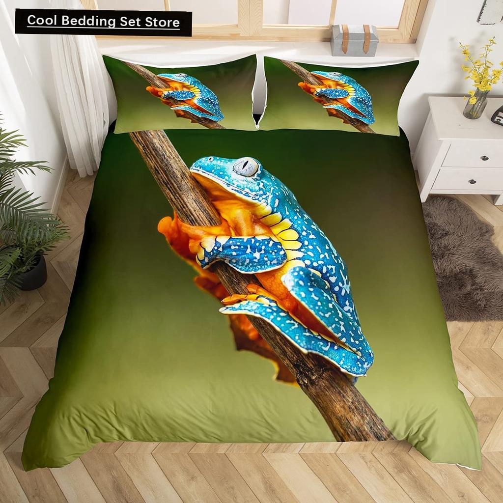 3D Frog Family King Queen Duvet Cover Little Tree Frog Bedding Set Tropical Nature Animal Quilt Cover Polyester Comforter Cover