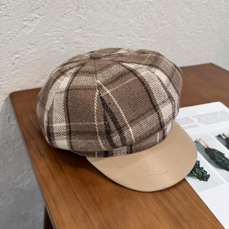 Wool Retro Grid Blended Cap Women Sunshade Cozy Wear Girl Travel Supplies Hat