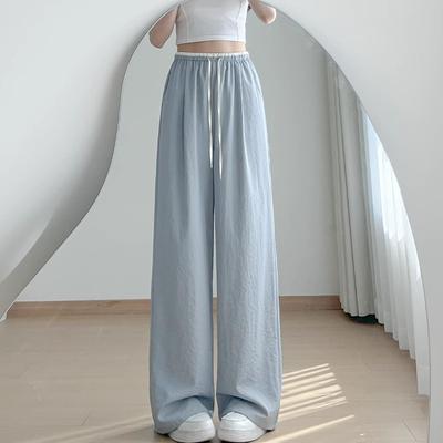 Брюки палаццо женские летние тонкие новые с высокой посадкой свободные и стройнящие свободного кроя прохладные