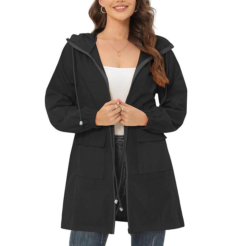 Rain Jacket for Women Waterproof with Hood Active Outdoor Long Rain Coats Packable Raincoat Lightweight Windbreaker