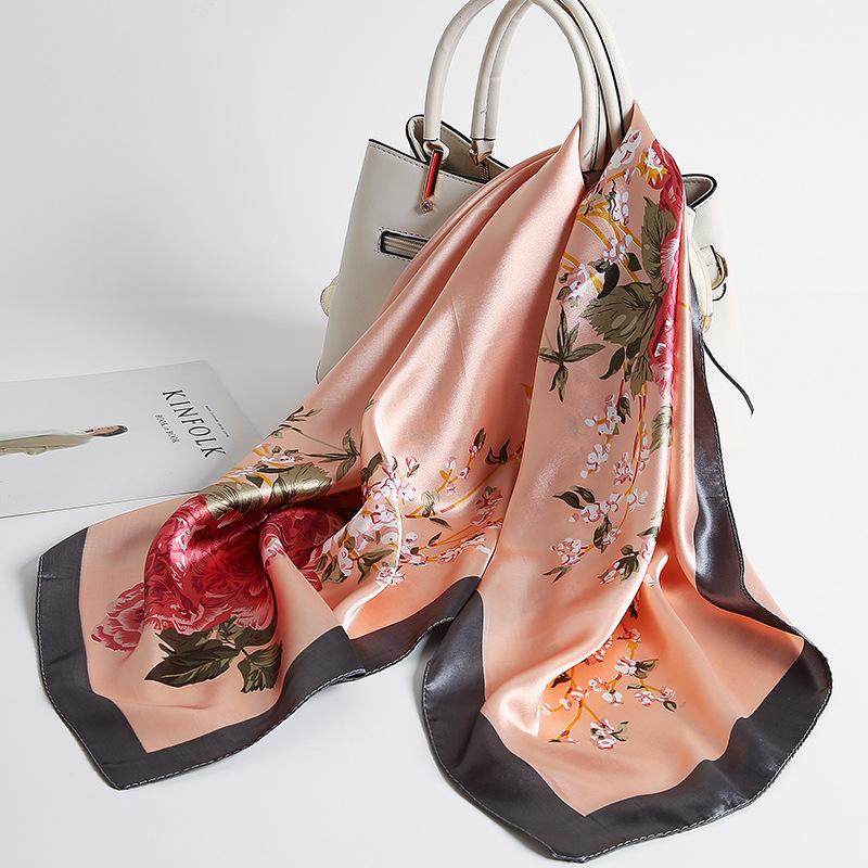 Весна/лето Новый женский шелковый шарф 90 * 90 см Имитация шелкового твила квадратный шарф Модный принт большой квадратный шарф профессиональный шарф