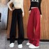 High-Waisted Red Wide-Leg Dance Pants: Fashionable, Thickened, Floor-Length, Loose Fit, Versatile, and Slimming for Women