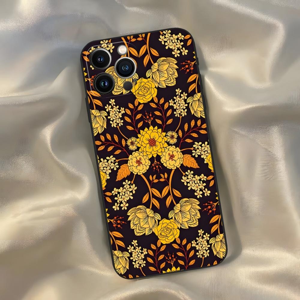 Красочный Хиппи Бохо Ретро Цветочный Чехол для Телефона для Iphone 16 15 14 13 12 11 Pro Max Xr X Xs Mini 8 Plus SE 2022 Черный Мягкий Силикон