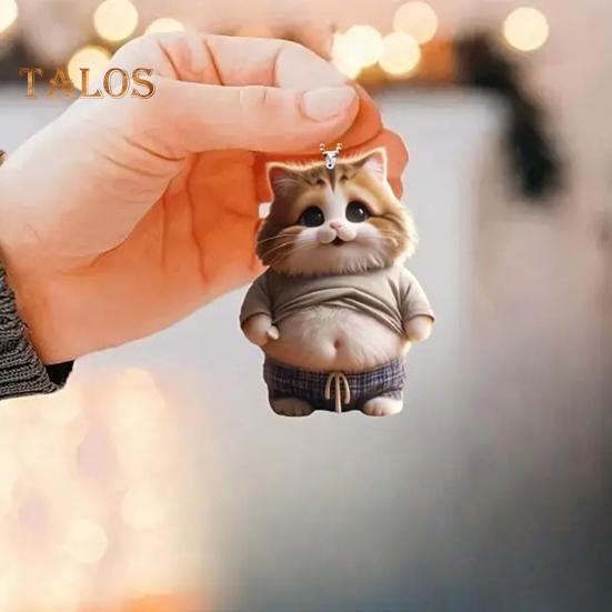 Висячее украшение в виде пузатой собаки, кошки, для дома, для дома, для рождественской елки, для автомобиля, зеркало заднего вида, 2D, акрил, большой живот, мультяшное животное, подвесное украшение