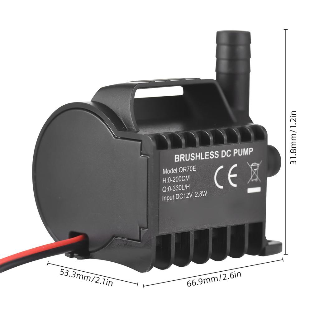 Погружной 12В Водяной насос Электрический 500л/ч Маленький фонтанный насос с максимальной высотой подъема 4,9 фута, проводом 1,6 фута и основанием на присосках,