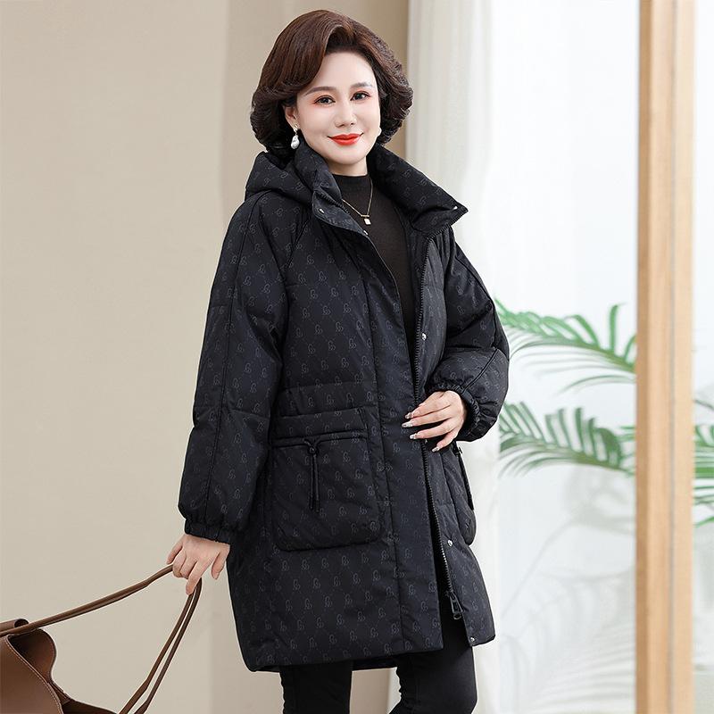 Пуховик женский средней длины, новый стиль, одежда для мам среднего и пожилого возраста, утолщенный, большого размера, белый пуховик для женщин
