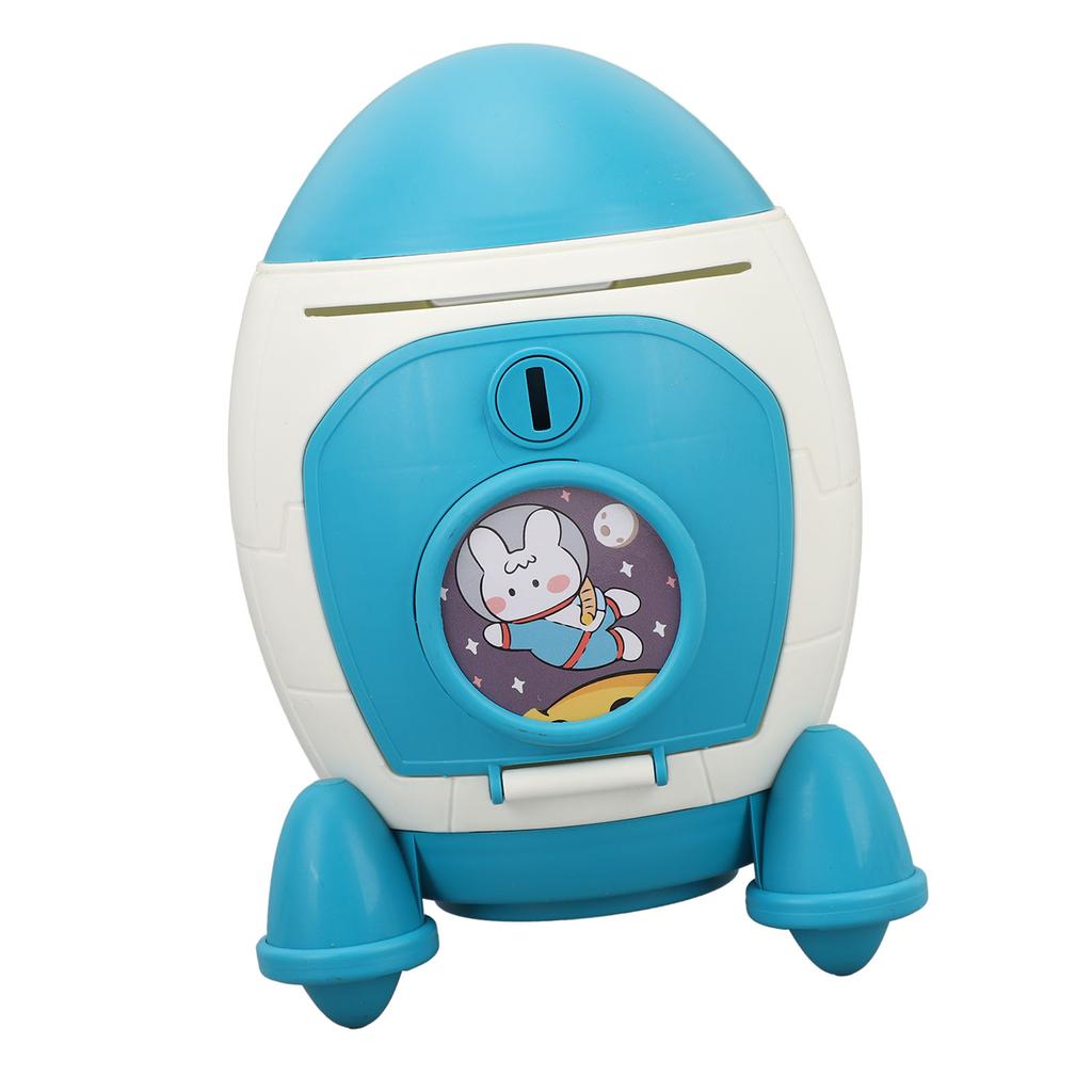 Cartoon Money Bank with Key Large Capacity Cute Cartoon Space Money Saving Toy for Kids Boys Girls Blue