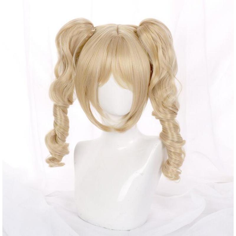 75CM Game Genshin Impact Barbara Cosplay Wig Curly Yellow Ponytail Role Play Heat Resistant Synthetic Hair Halloween Carnival