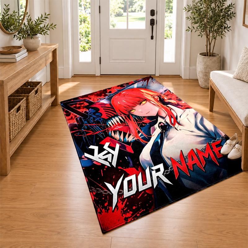 Chainsaw Man Custom Name Personalized Rug Non‑Slip Doormat Floor Carpet Housewarming Birthday Gift for Family Friends