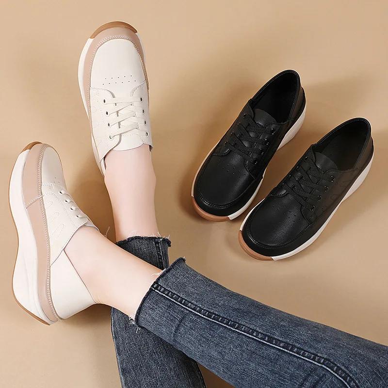 Platform Shoes Women's Sneakers 2025 New Single Shoe Wedges Casual Shoes Woman Lace Up Anti Slip Casual Shoes Zapatos De Mujer