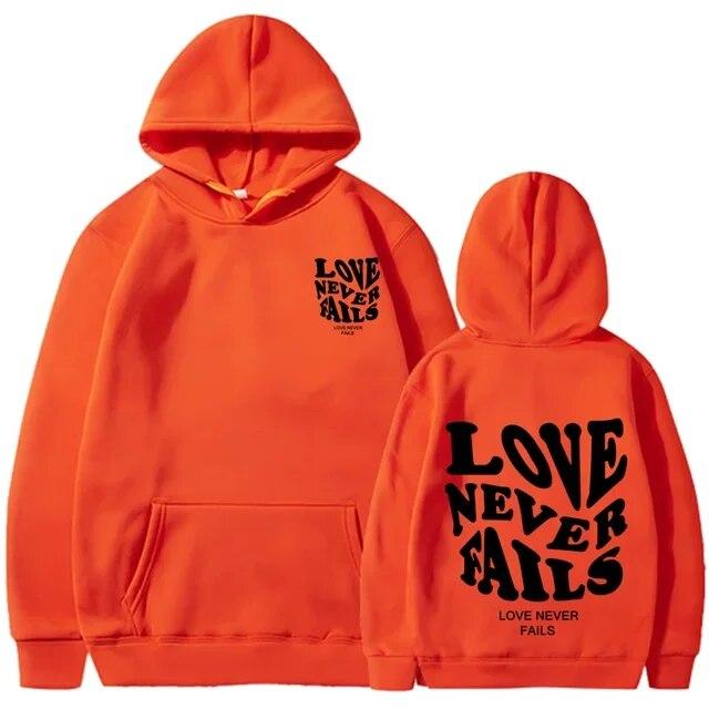 Love Never Fails Print Letter Hoodies Unisex/Women Sweatshirt Black Autumn Vintage Oversized Harajuku Loose Tops Casual Pullovers