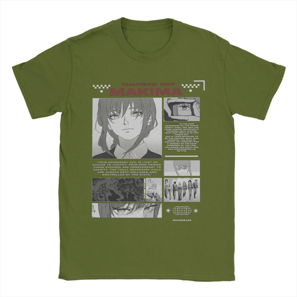 Мужская Макима Человек-бензопила Японская манга (2) Футболки Хлопковые Топы Повседневные Футболки с Коротким Рукавом и Круглым Вырезом Оригинальные Футболки
