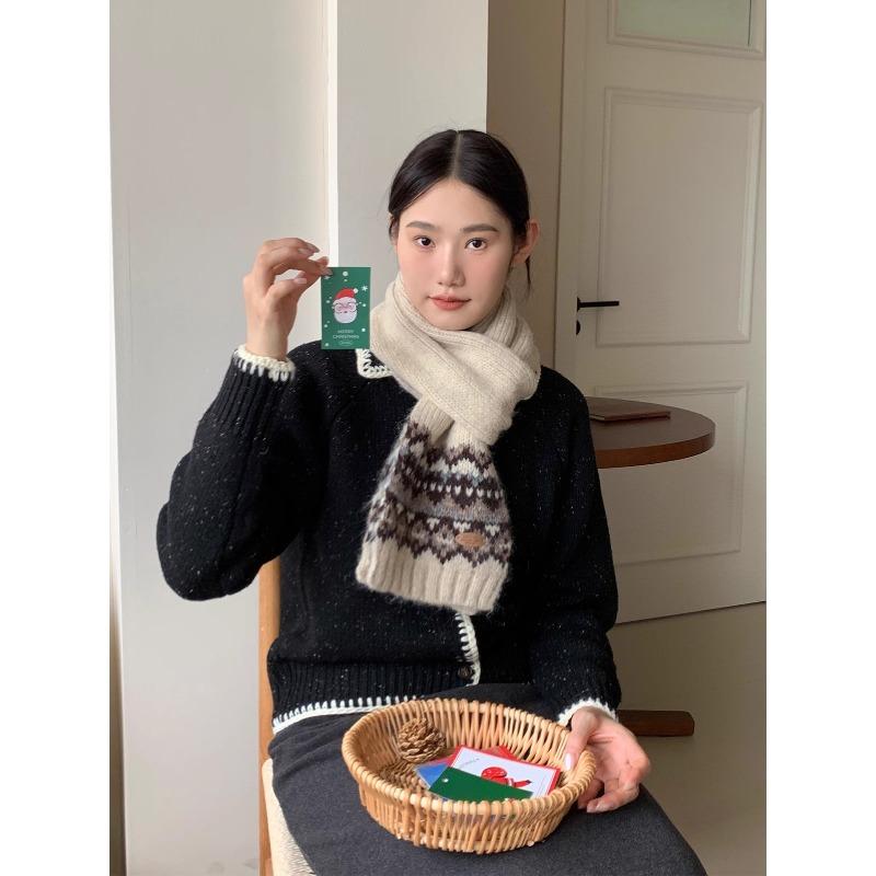 Зеленое Рождество~ Ретро жаккардовый шарф Fair Isle Женский Зимний Новый Теплый Утолщенный Вязаный Шарф