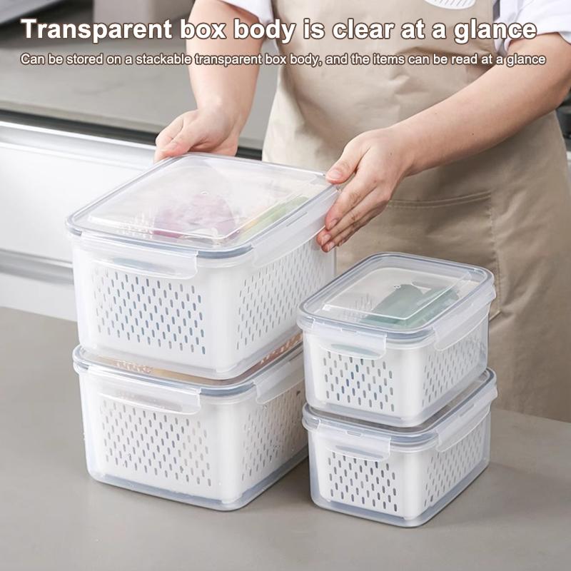 Refrigerator Storage Box Fridge Organizer Fresh Vegetable Fruit Boxes Drain Basket Storage Containers Pantry Kitchen Organizer