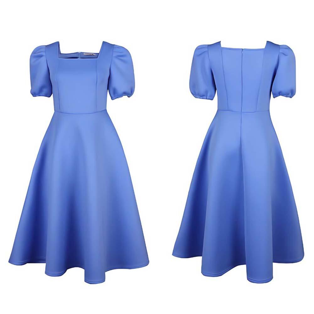 Большой размер, женское летнее модное однотонное платье, женское элегантное цельное свободное платье с квадратным воротником и короткими рукавами