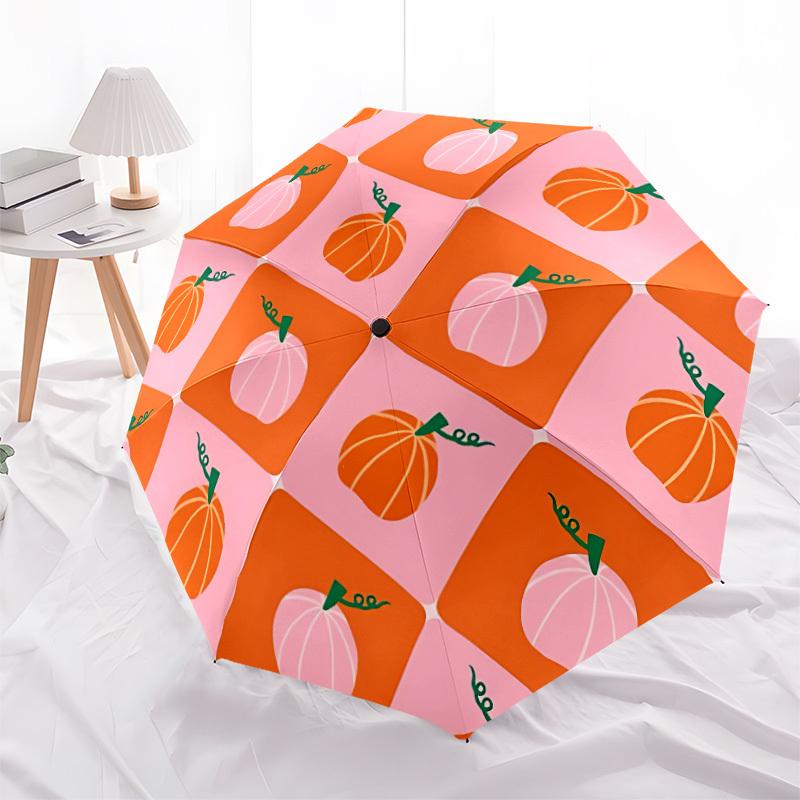 1pc Pumpkin Pattern Automatic Folding Umbrella - Portable Collapsible, 8-Rib Durable Frame, Perfect for Outdoor Use, yy251218093