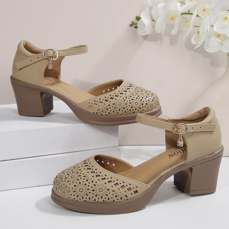Женские сандалии из высококачественной кожи, удобные летние туфли на высоком каблуке, нескользящие, с перфорацией, большого размера, на платформе