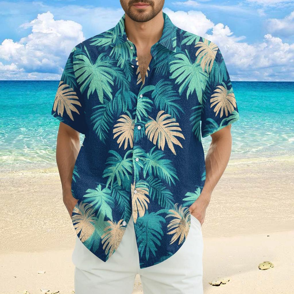 Мужская модная повседневная рубашка с коротким рукавом свободного кроя с гавайским принтом