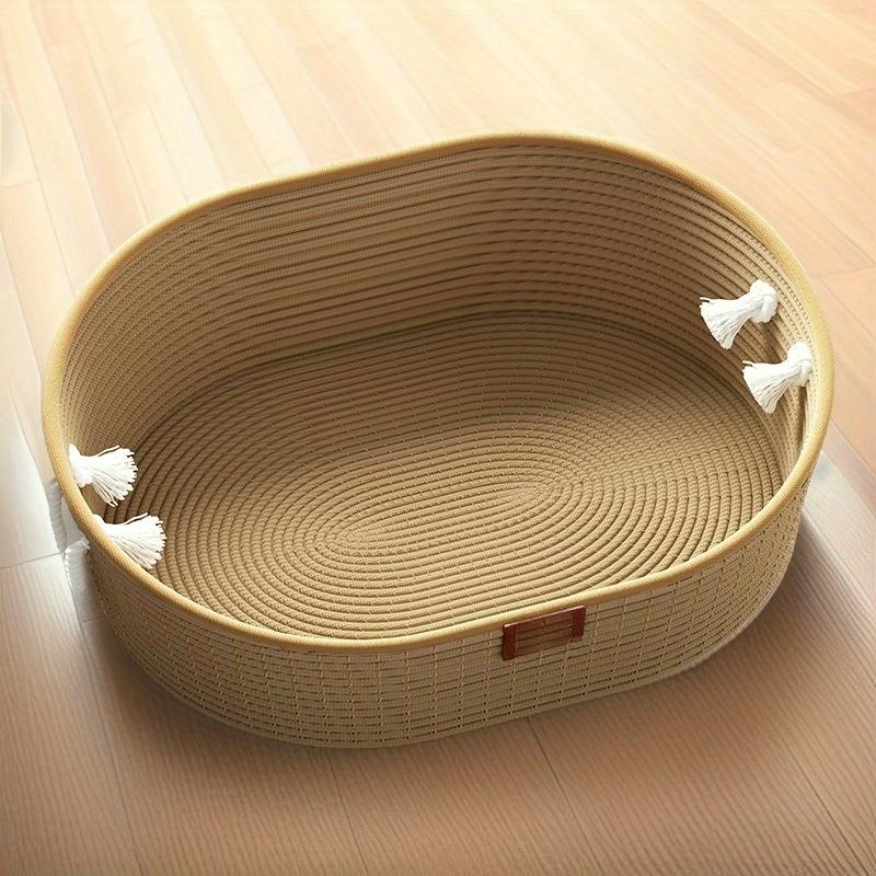 Handmade Braided Rope Cat Bed with Scratching Pad, Natural Fiber Summer Cool Cat Nest, Portable Breathable Cat House