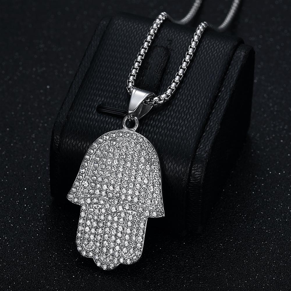 2026 Jewelry Fashion Trend Inlaid Zircon Men's Party Jewelry Accessories Fatima's Hand Pendant Necklace