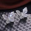 New Delicate Butterfly Stud Earring for Women Full Pave CZ Stone Wedding Engagement Party Nice Accessories Beauty Bow Earring
