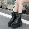 Buckle Strap Demonia Boots for Women Chunky Heels Platform Boots Female Suede Thick Bottom Motorcycle Boots Lace Up Gothic Style