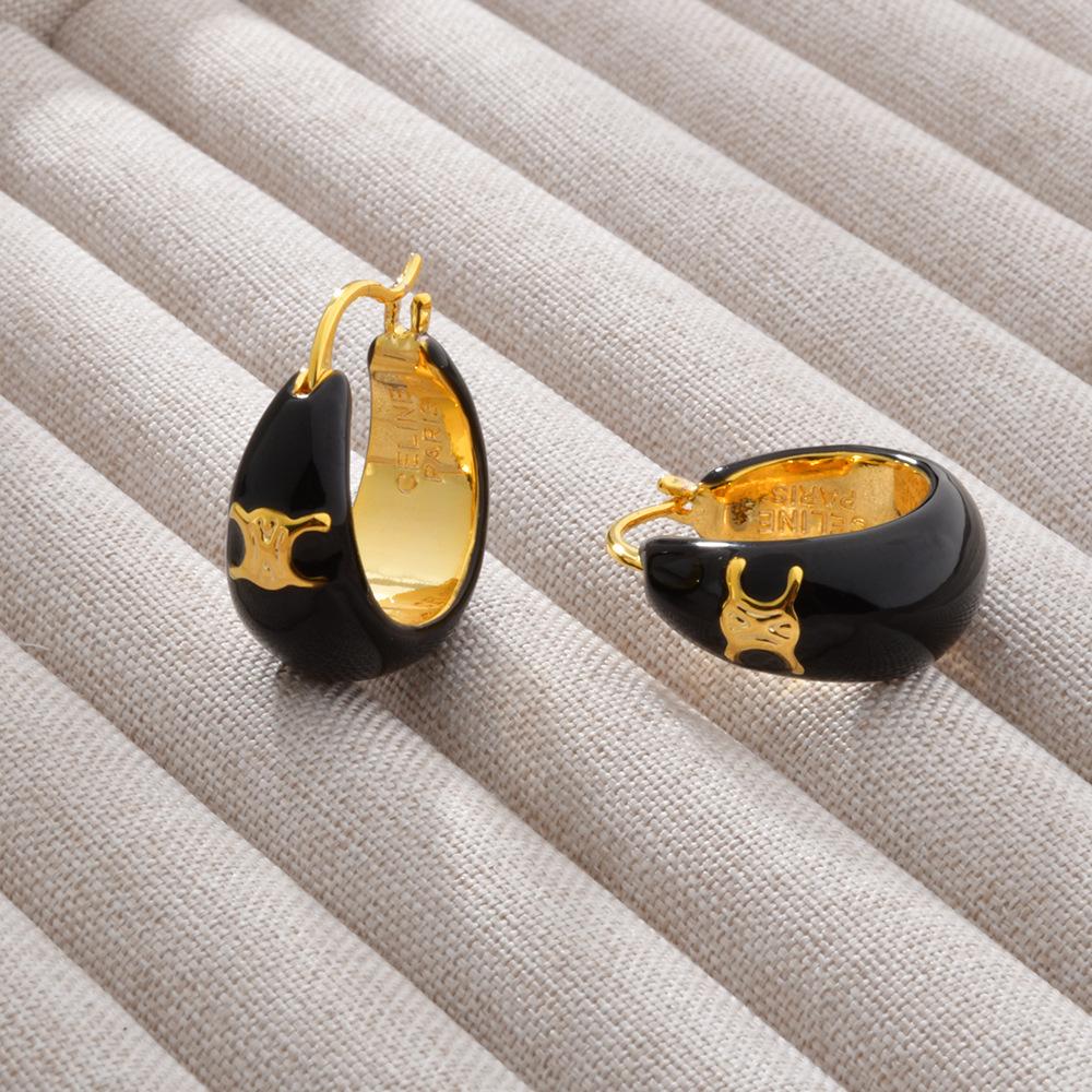 Французская Триумфальная арка, черные масляные серьги-капли, застежка для ушей, покрытая медью 22-каратного золота, легкая роскошь, премиальный темперамент, универсальные украшения для ушей