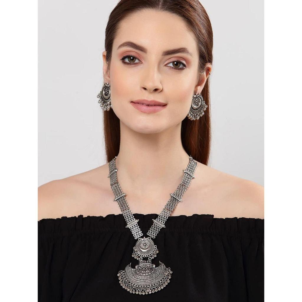 Shining Diva Fashion Последний стильный традиционный набор украшений из окисленного серебра для женщин