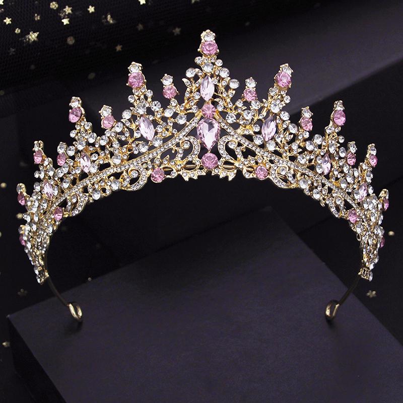 Green Crystal Wedding Crown for Queen Bridal Headdress Fashion Tiaras Hairwear Girls Prom Head Ornaments Jewelry