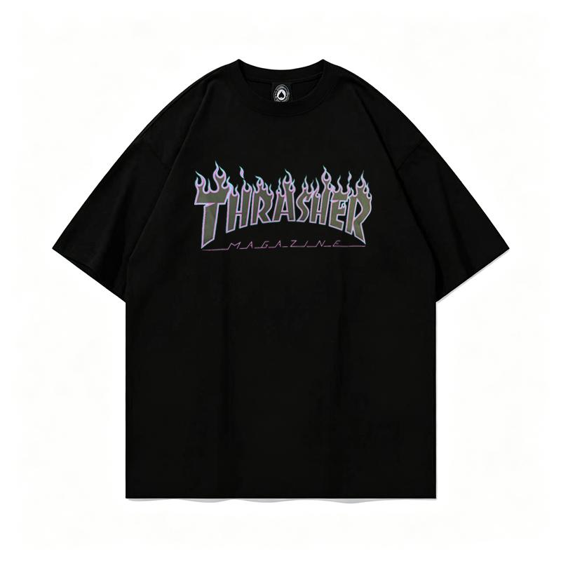 Летняя футболка Thrasher Skateboard Magazine с принтом букв Мужская Женская Оверсайз Хлопок Короткий Рукав Повседневная Уличная Одежда Футболка Топ