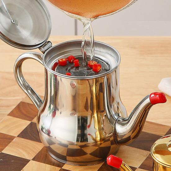 Кувшин для фильтрации масла из нержавеющей стали с носиком против капель Термостойкий кухонный контейнер для масла с мелким ситом Защищенный от ржавчины Герметичный Незаменимый кухонный инструмент