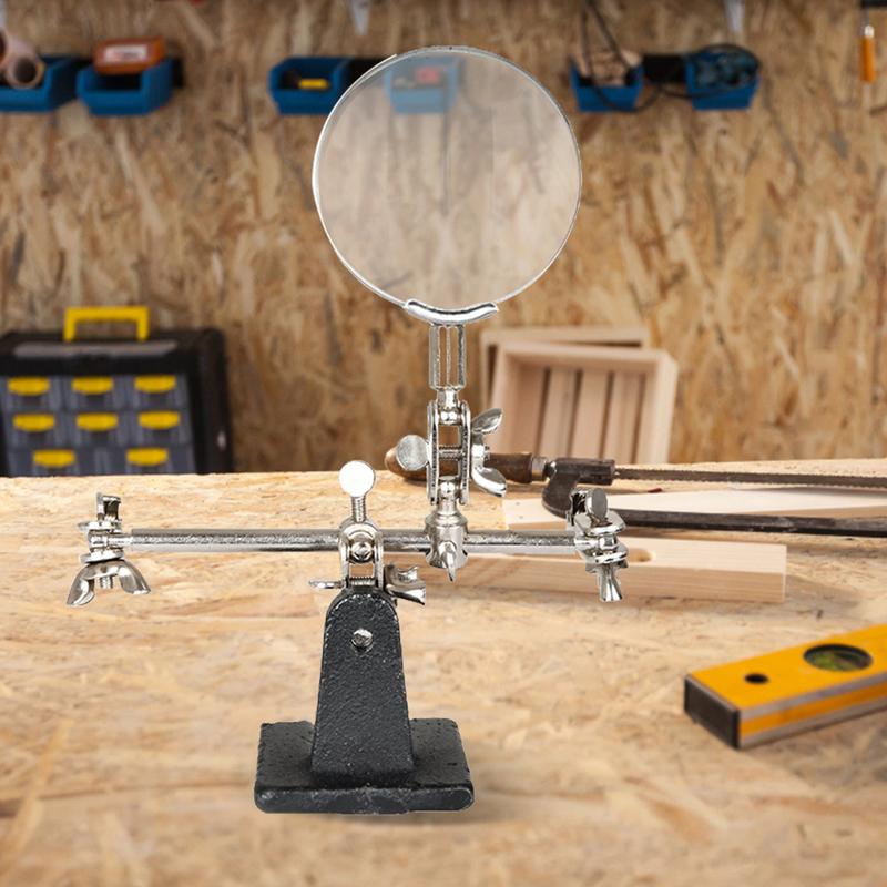 5X Helping Hand Magnifying Glass Stand Adjustable Soldering Magnifying Glass Third Hand Solder Aid Electric Circuit Board Repair