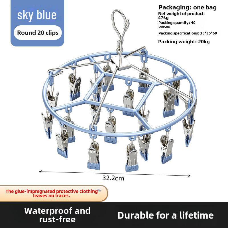 Plastic Dipped 24-Clip Round Sock and Underwear Drying Rack for Household Use