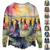 Women's Halloween Printed Round Neck Long Sleeved Loose Fitting Long Sleeved Casual Long Sleeved Top