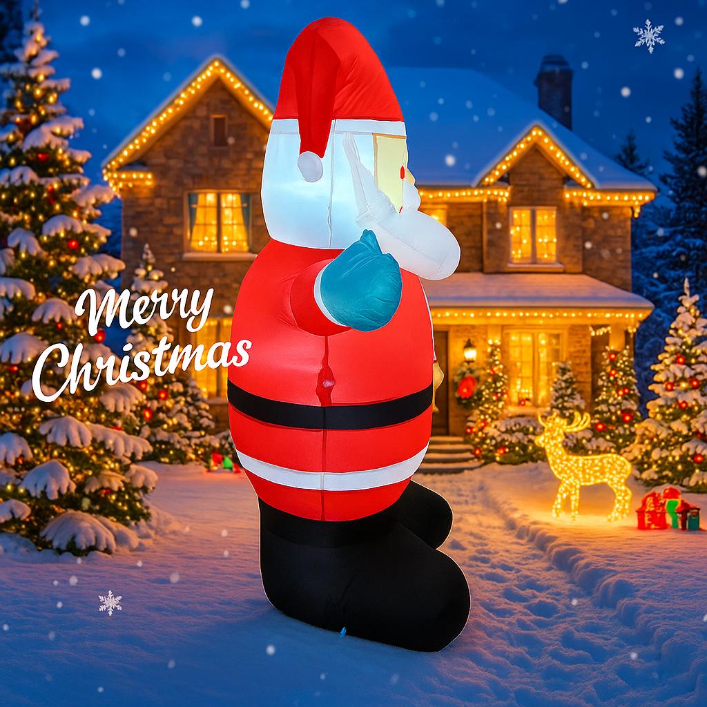 4.9FT Xmas Inflatable Yard Decor Giant Santa Claus LED Christmas Decoration Ornament Festive Toy Gift Christmas Supplies Holiday