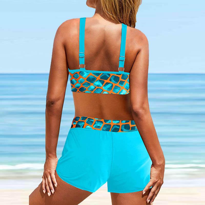 Женский купальник с бретелями и двухцветным полосатым принтом, бикини с коротким топом, купальник