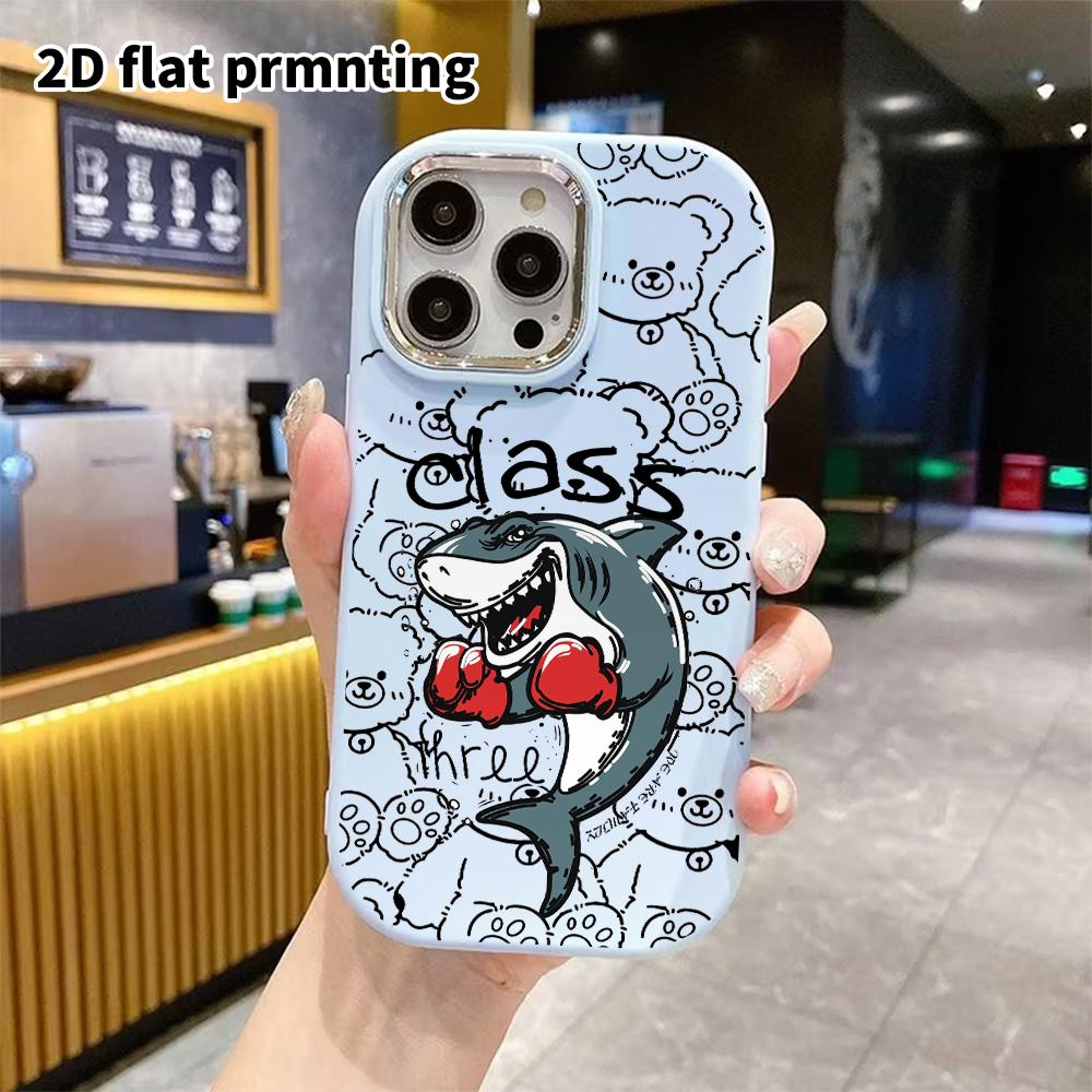 Phone Case: 2D flat design suitable for iPhone 18 17 16 15 14 13 Pro protective case, couple style, boxing shark, Christmas and Halloween gifts