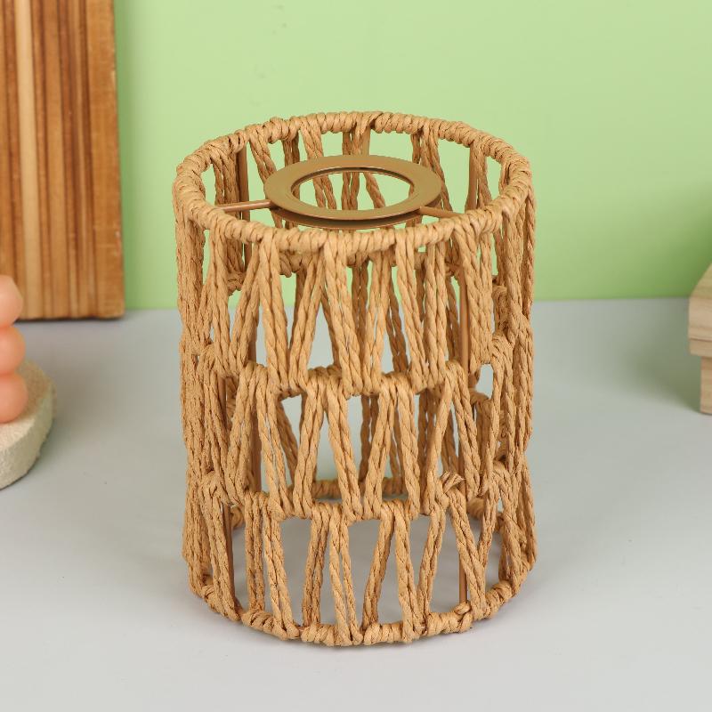 Ручной работы Бумажная веревка Плетеная Ротанговая Абажур Бохо Декоративный Абажур Настольная лампа Декоративный Для сада Двора Гостиной