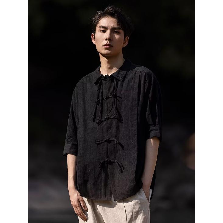 Новая рубашка с длинными рукавами в китайском стиле с застежкой на пуговицы для мужчин, весенние и осенние модели, свободная рубашка в стиле Тан, высококачественный даосский халат ханьфу